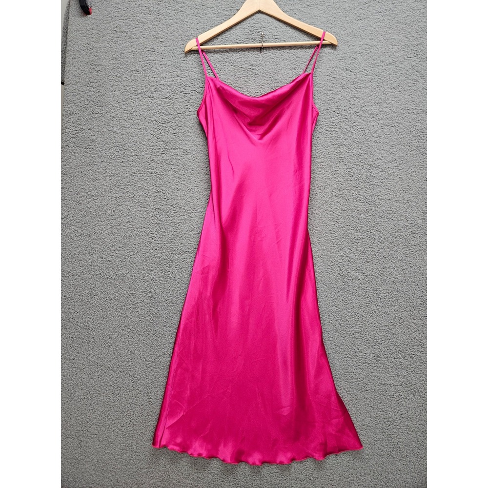 bebe Slip Dress S Pink Cowl Neck Satin Y2K Barbiecore Midi Spaghetti Strap
